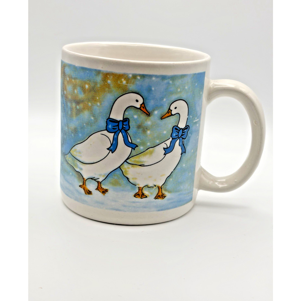 Vintage Bowed Snowy Geese Tea Coffee Mug Cup Farmhouse Cottagecore. 1990s